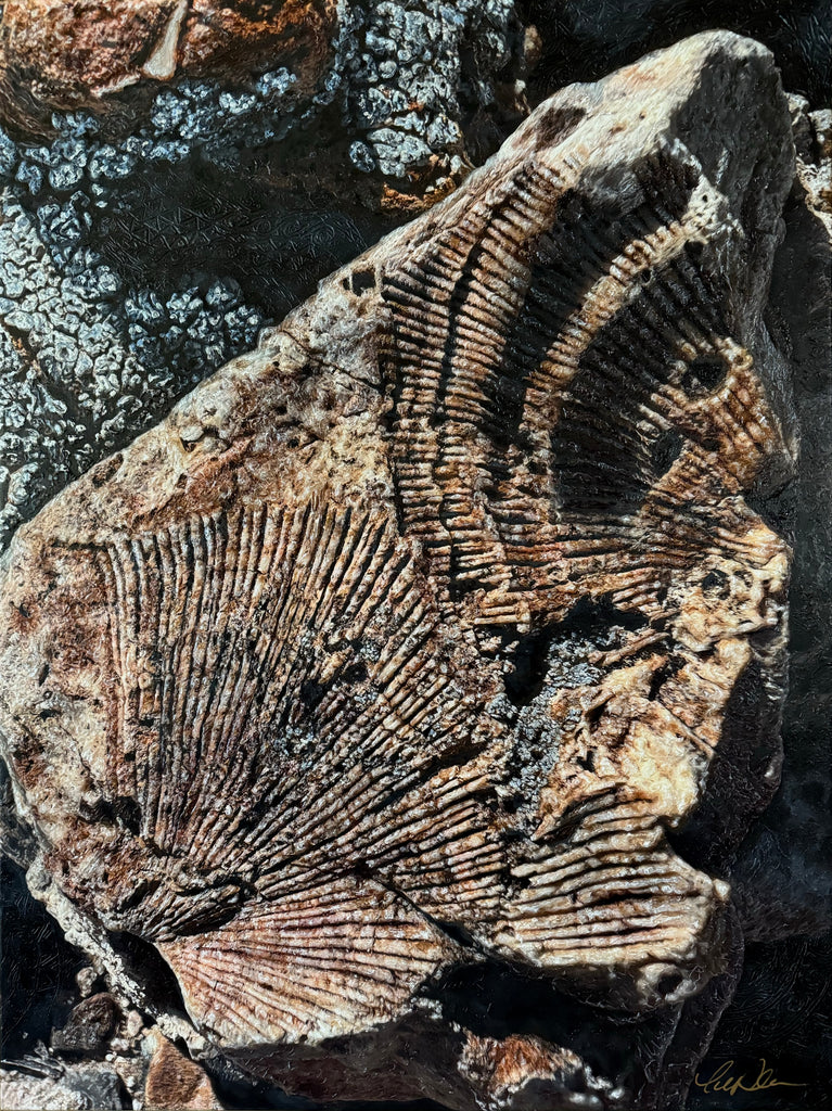 Mollusk Fossil Blue Lichen Original Painting